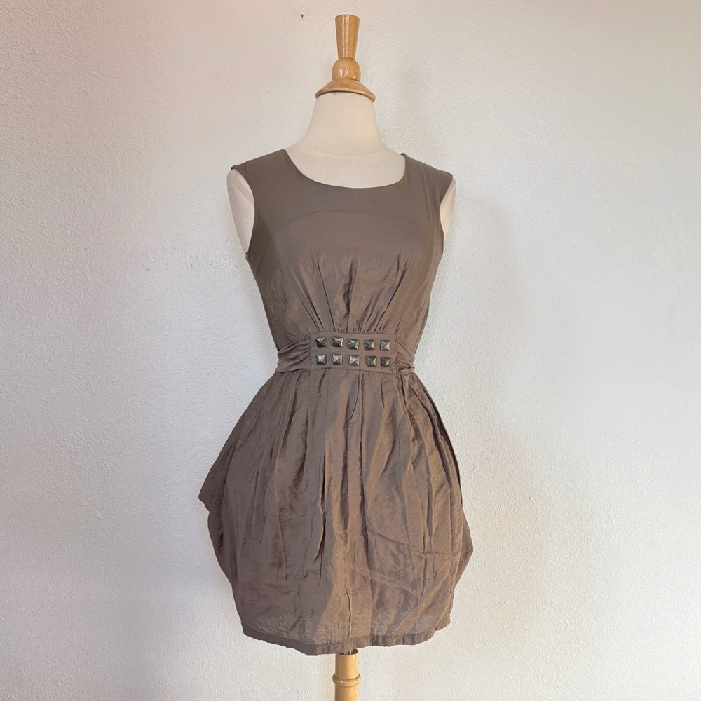 Y2K Alyn Paige Brown Studded Sleeveless Mini Dress